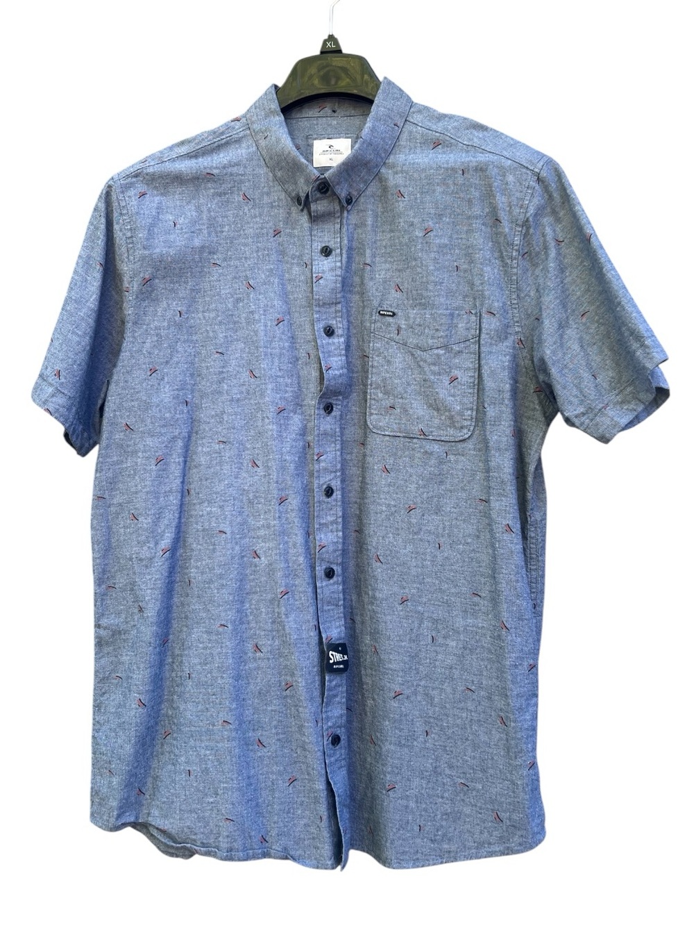 Rip Curl Short Sleeve Button-Up with Micro Print Chambray Texture XL Coastal